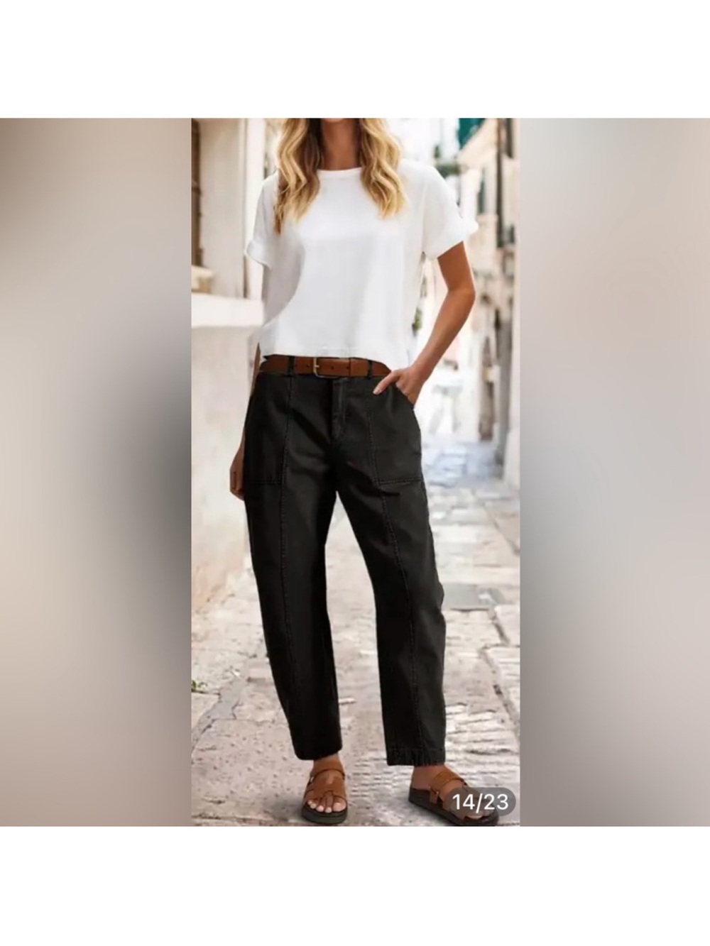 NWT Flamingals Solid Stitch Detail Mid Waist Barrel Leg Crop Pants Size XL